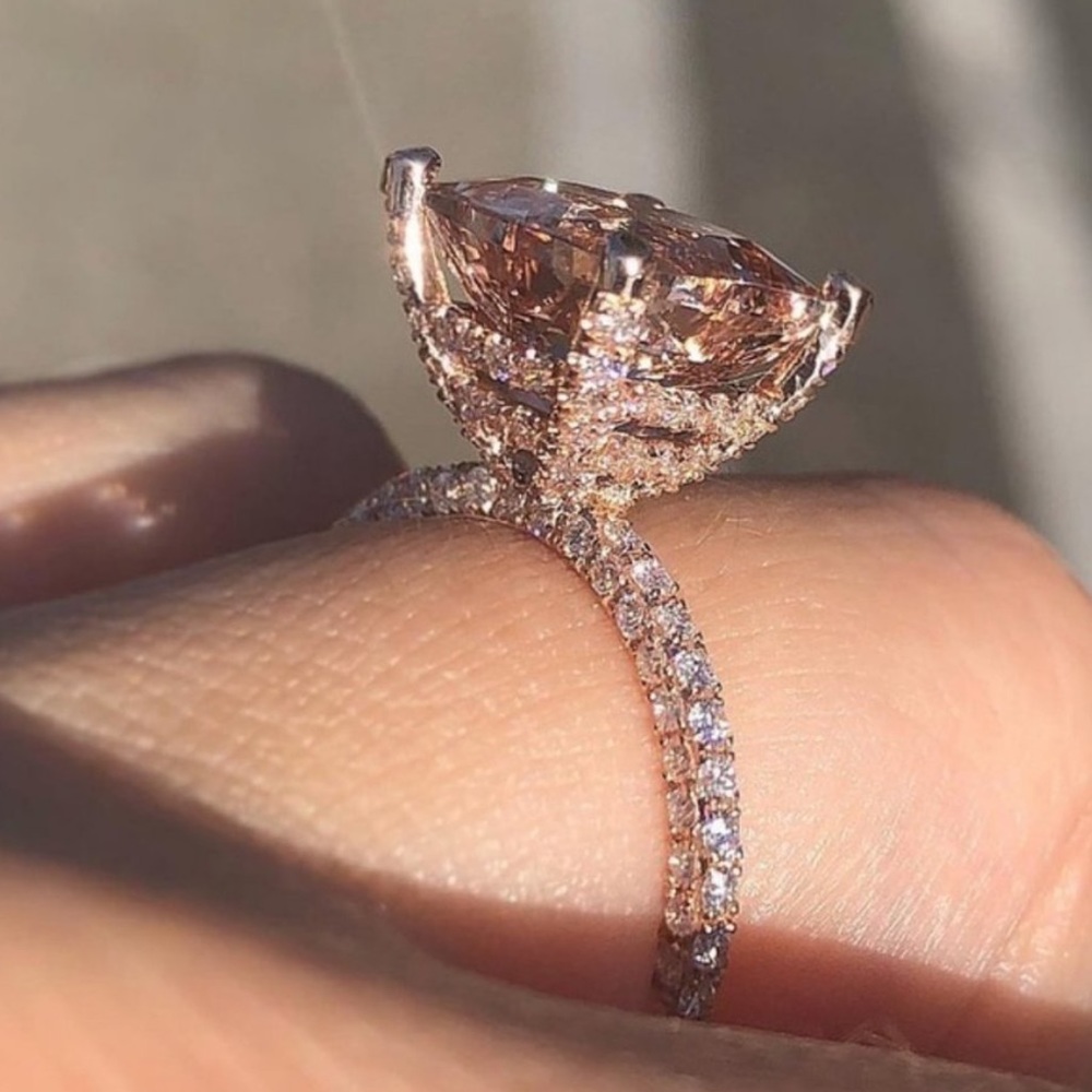 NEW 6CT 18K Rose Gold Huge Morganite Diamond Ring